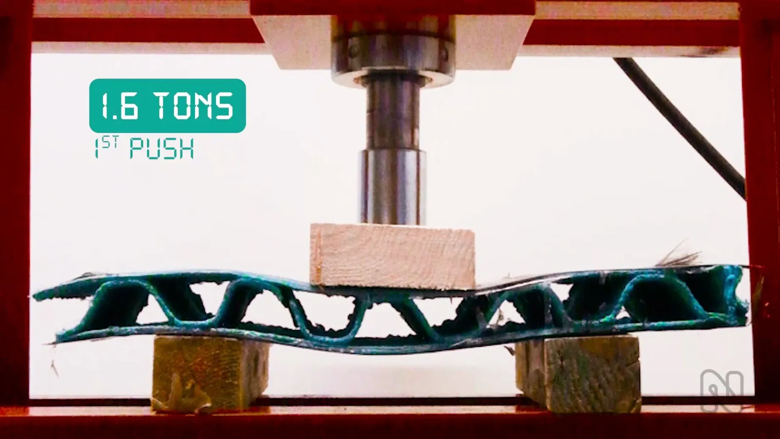 The 3D-printed sandwich panel bends at 1.6 tonnes and springs back