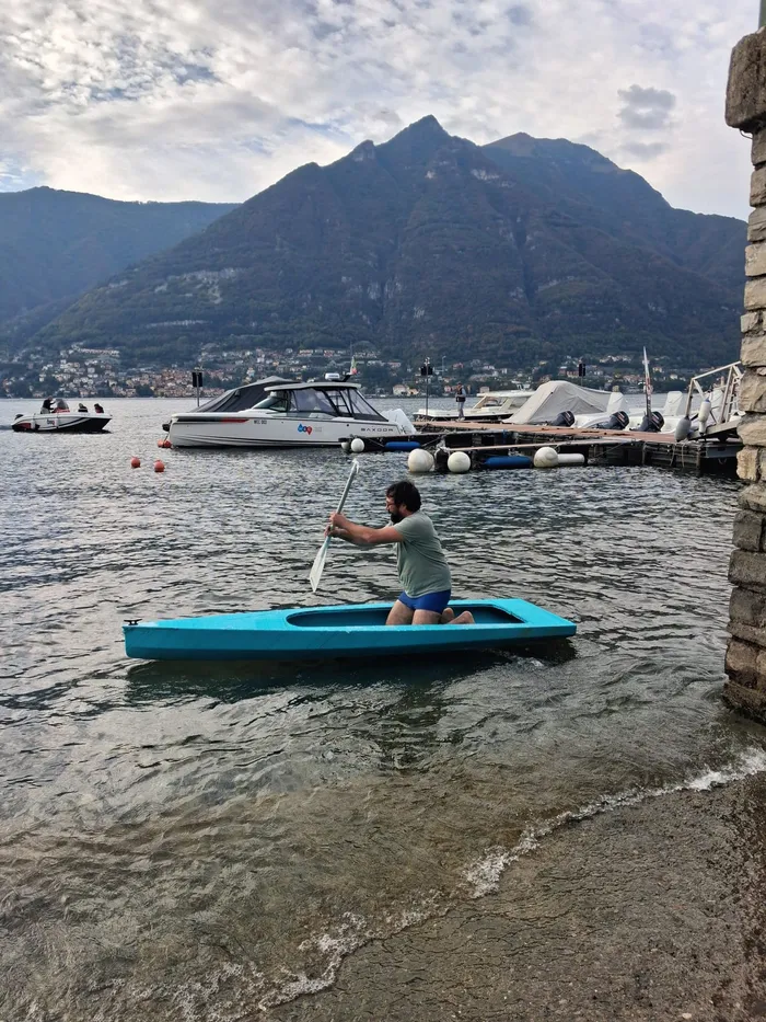 Launching Printarella1, with someone on board paddling